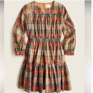 Crewcuts Girls Ruched Camel Stewart Tartan Dress Size 10
